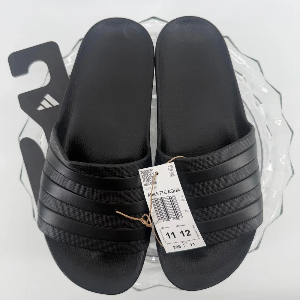 Adidas Adilette Aqua Slides‎ Mens 11 Womens 12 Black F35550 Sandals New